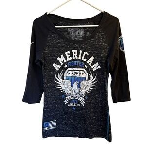 American Fighter Black Heathered Muscle Tee with Blue & White Graphic